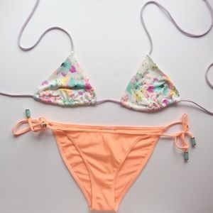 Coral top and bottom bikini set